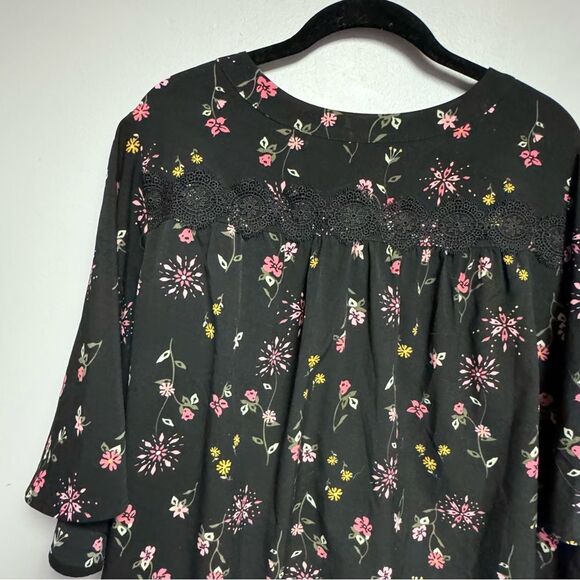 Lane Bryant Moroccan top shirt size 18 black pink bell sleeves women’s Blouse - Picture 4 of 5